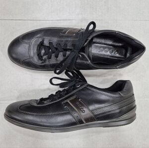 Ecco sneakers men's size 45 US 11/ 11.5 black leather brown detail